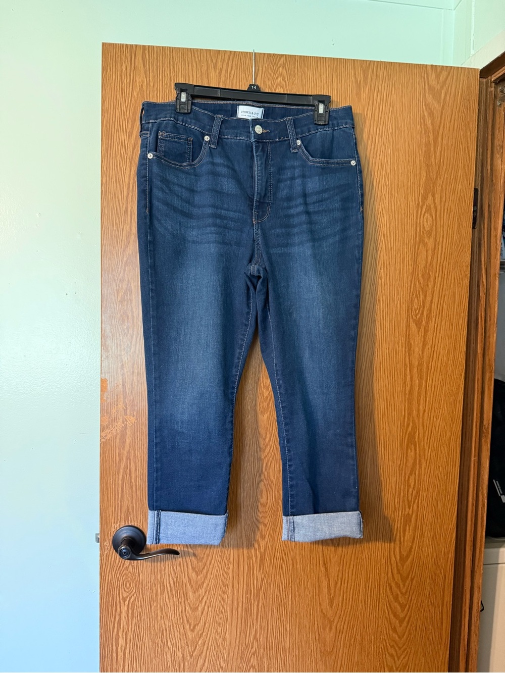 crown & ivy Dark Blue Cropped Boyfriend Jeans